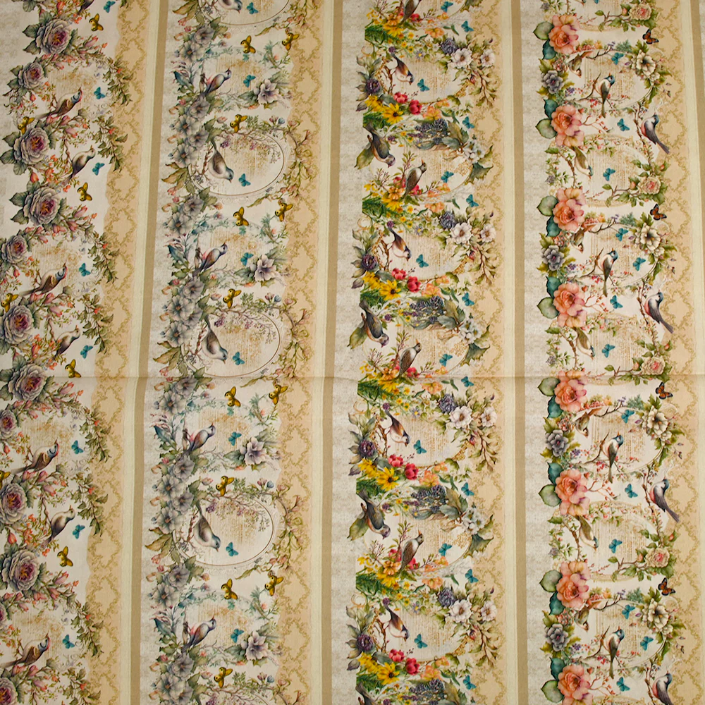 Coton imprimé oiseaux et papillons fond beige - Image 6