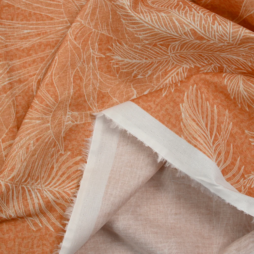 Coton imprimé palmier fond orange brûlé - Image 3