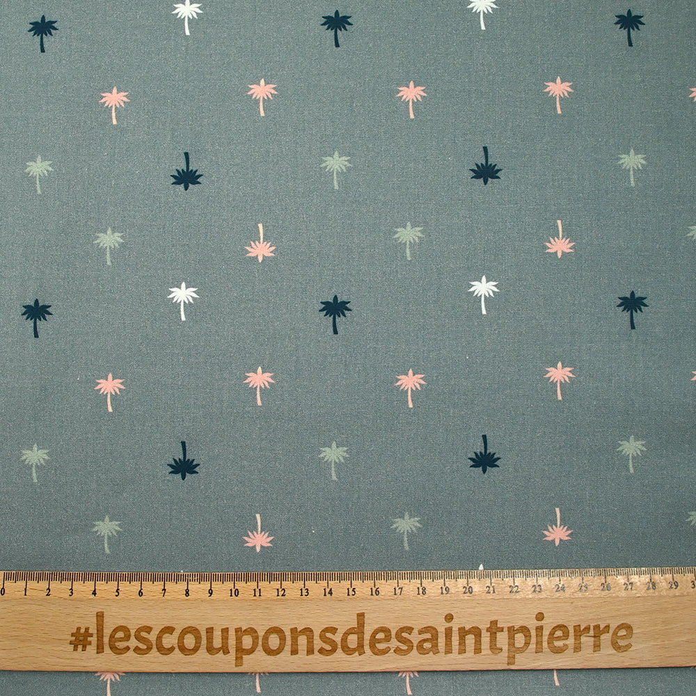 Coton imprimé palmiers fond gris souris - Image 3