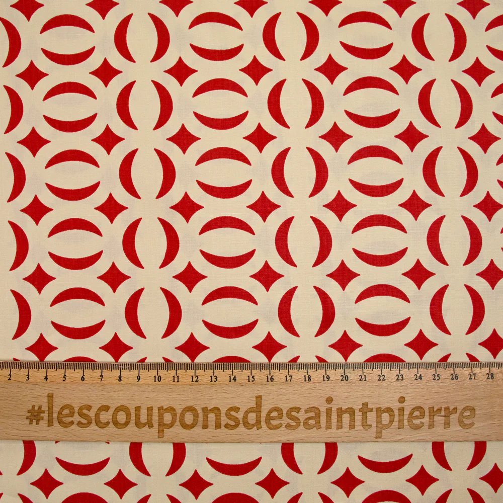 Coton imprimé parenthèse rouge fond beige - Image 3