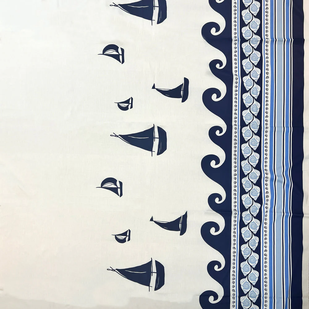 Coton imprimé petit bateau et coquillage fond blanc - Image 3