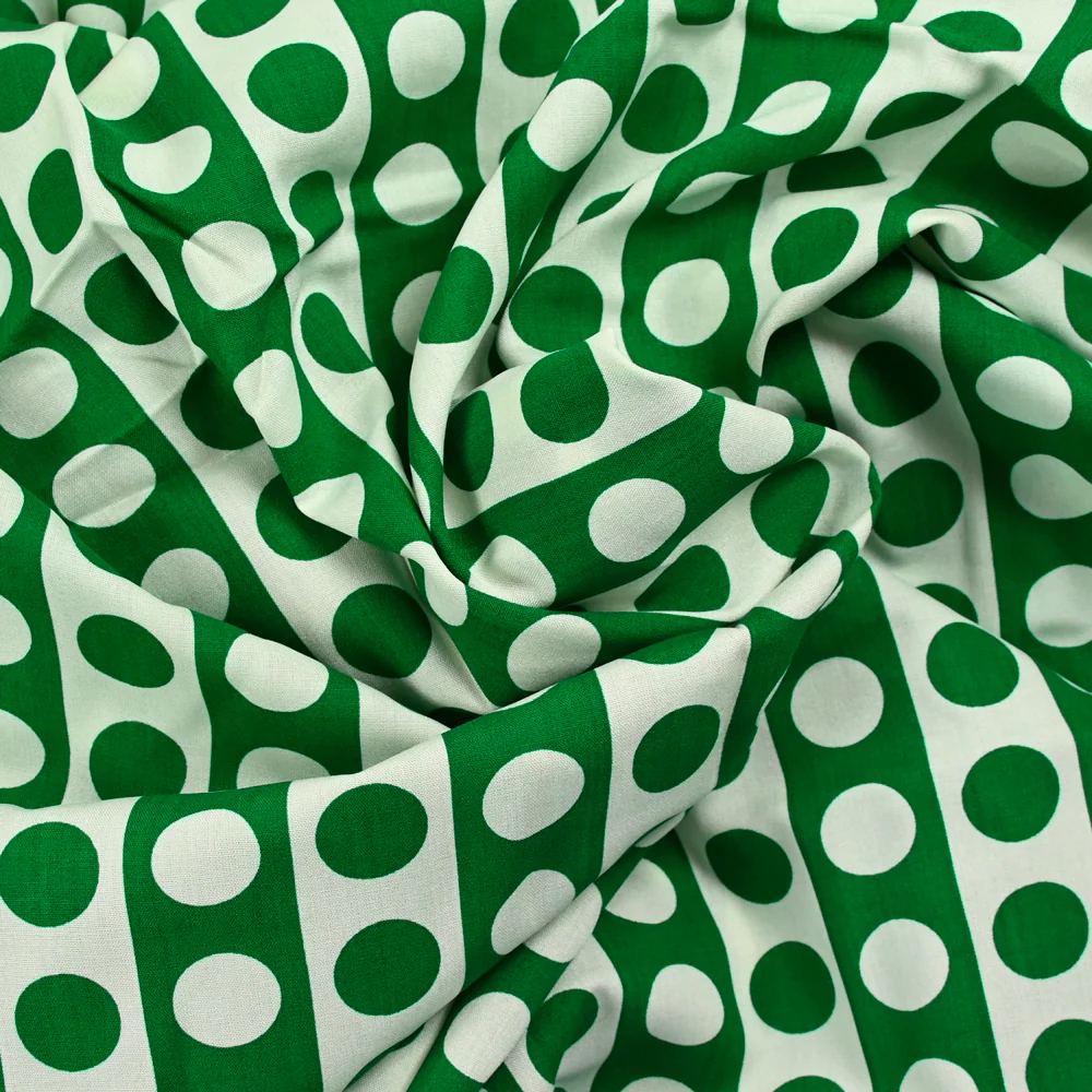Coton imprimé rayé pois vert et blanc - Image 2