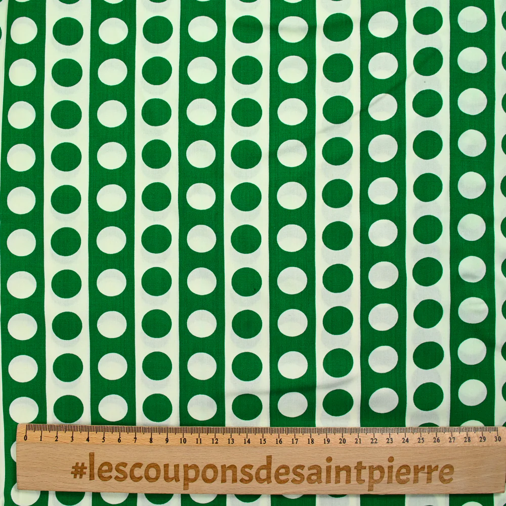 Coton imprimé rayé pois vert et blanc - Image 3