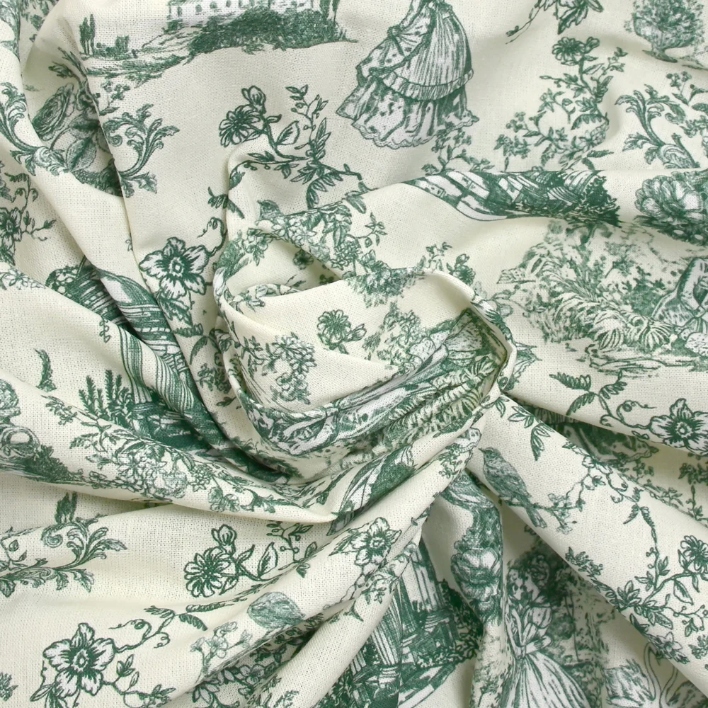 Coton imprimé toile de Jouy Maël vert fond écru - Image 2