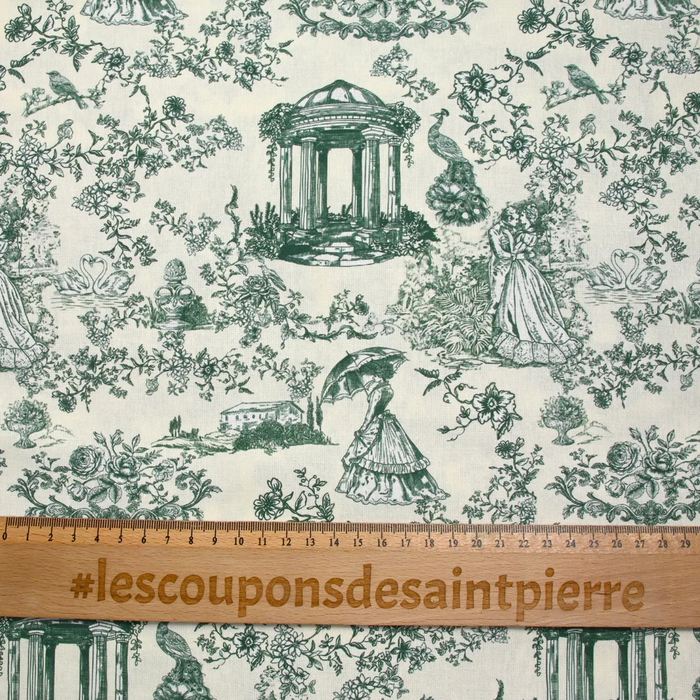 Coton imprimé toile de Jouy Maël vert fond écru - Image 3