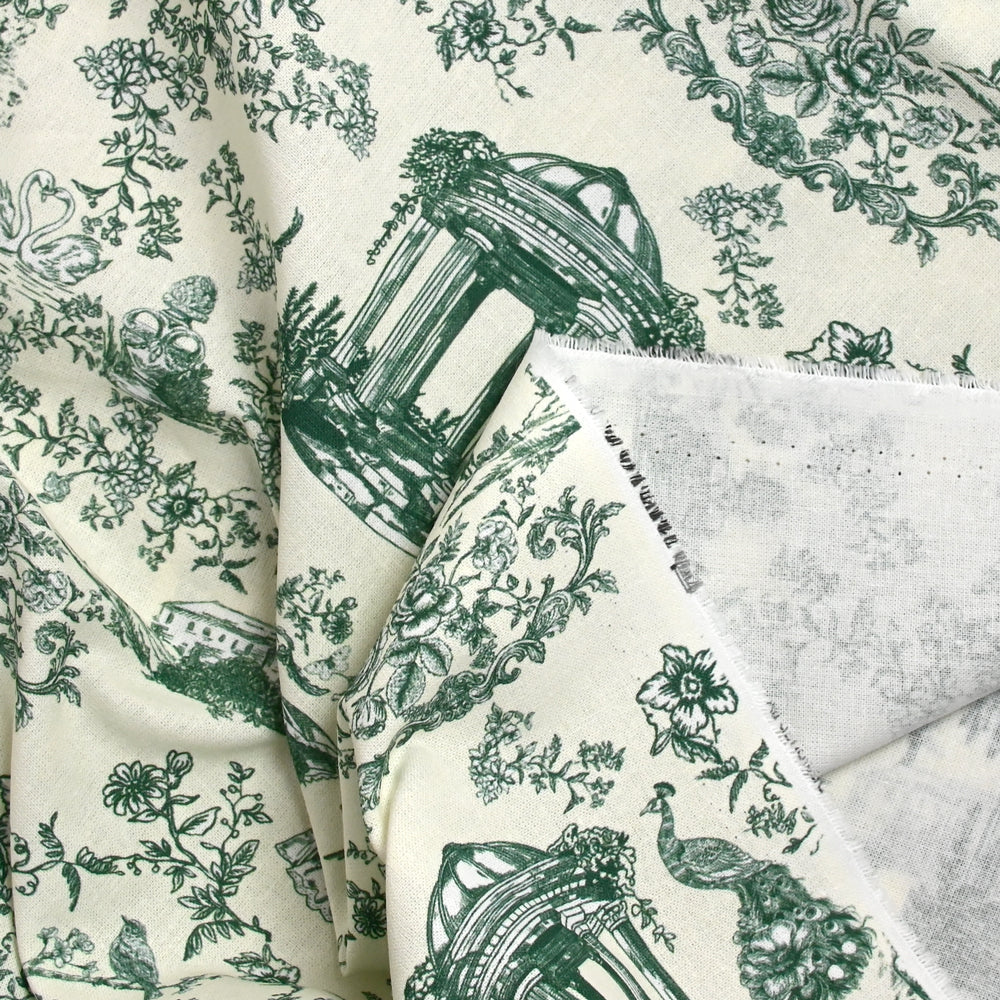 Coton imprimé toile de Jouy Maël vert fond écru - Image 4