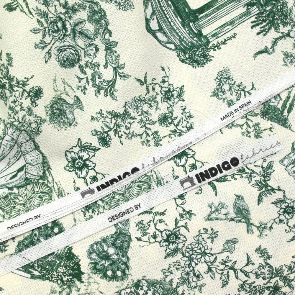 Coton imprimé toile de Jouy Maël vert fond écru - Image 5