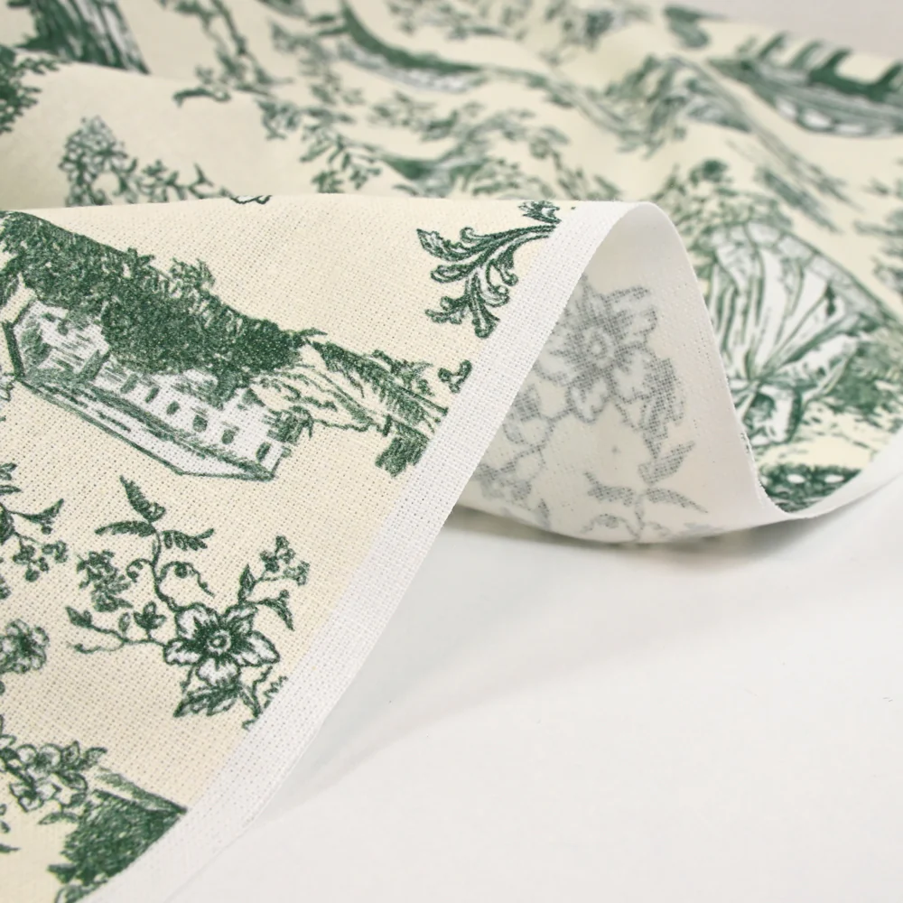 Coton imprimé toile de Jouy Maël vert fond écru - Image 6