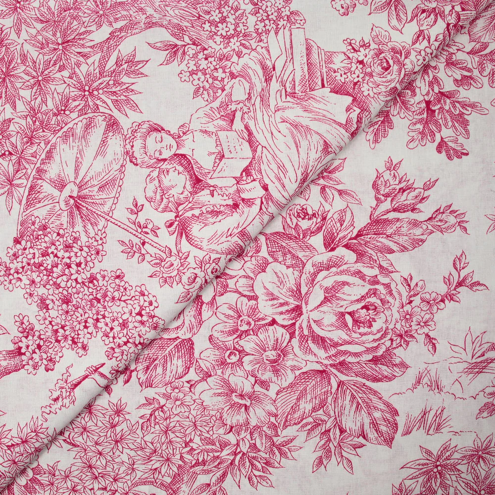 Coton imprimé toile de jouy rose