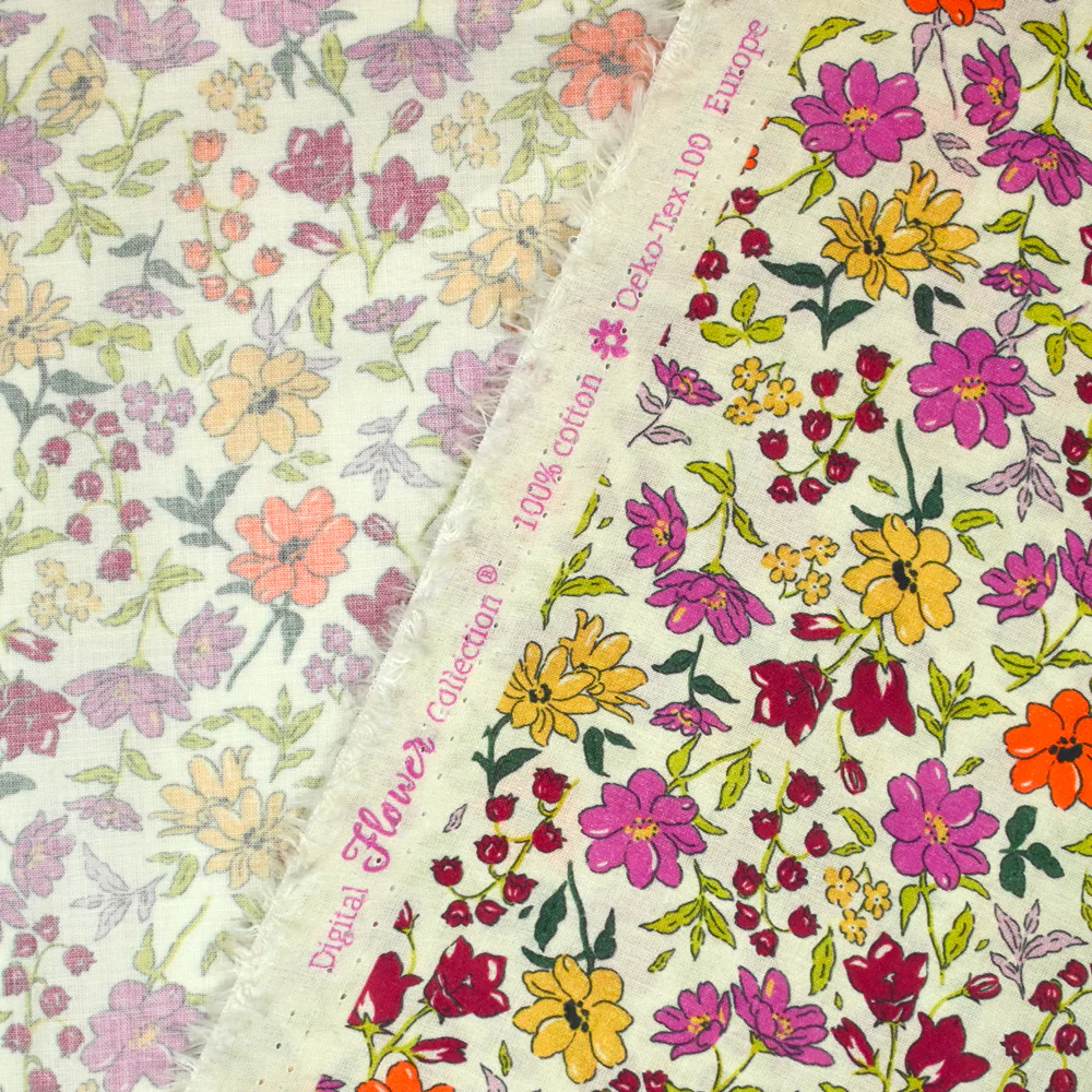 Coton imprimé Vittoria fleurs vintage fond écru au mètre - Image 6