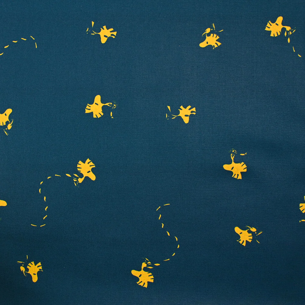 Coton imprimé Woodstock jaune fond marine