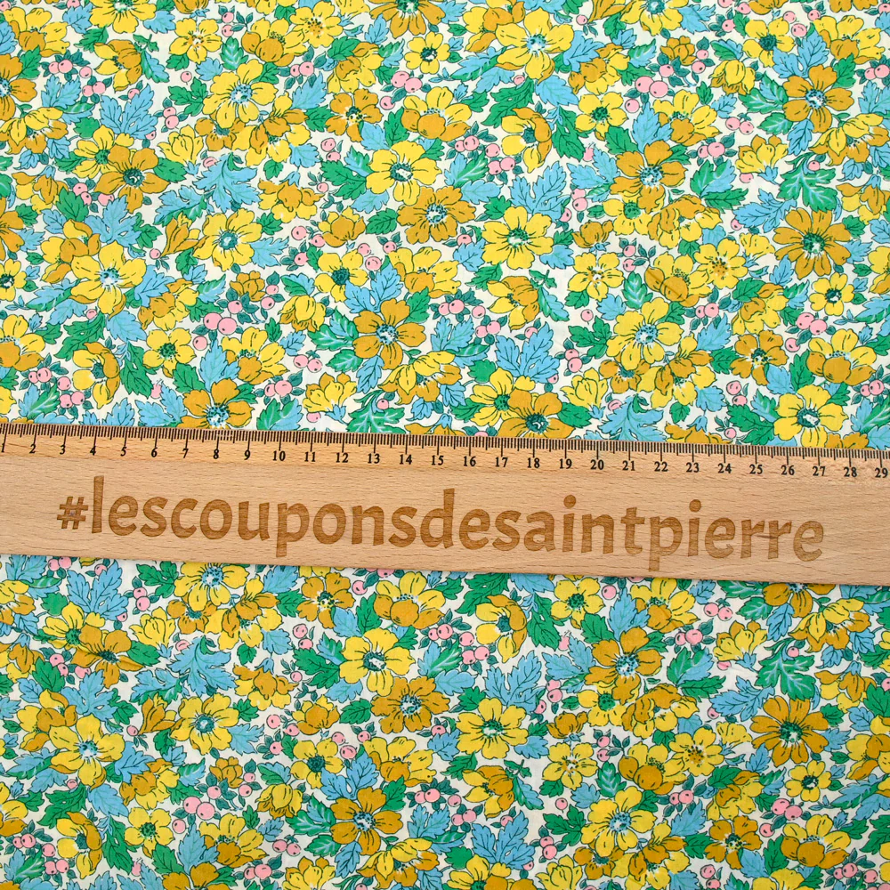 Coton liberty ® Dahlia Dream moutarde et bleu au mètre - Image 4