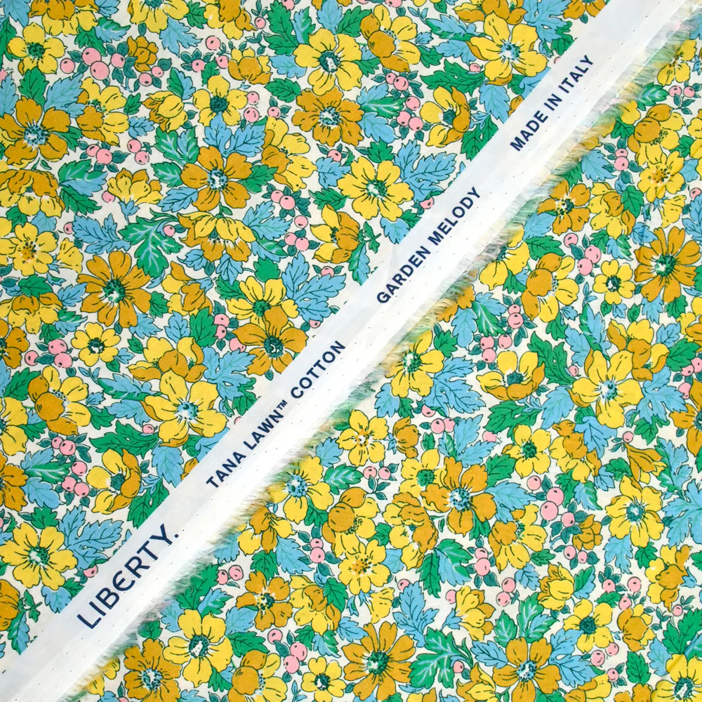 Coton liberty ® Dahlia Dream moutarde et bleu au mètre - Image 5