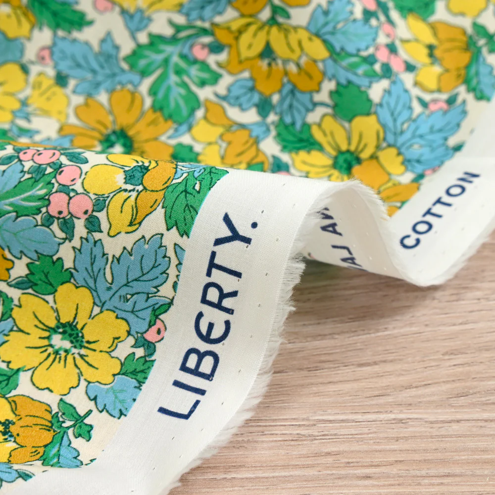 Coton liberty ® Dahlia Dream moutarde et bleu au mètre - Image 6