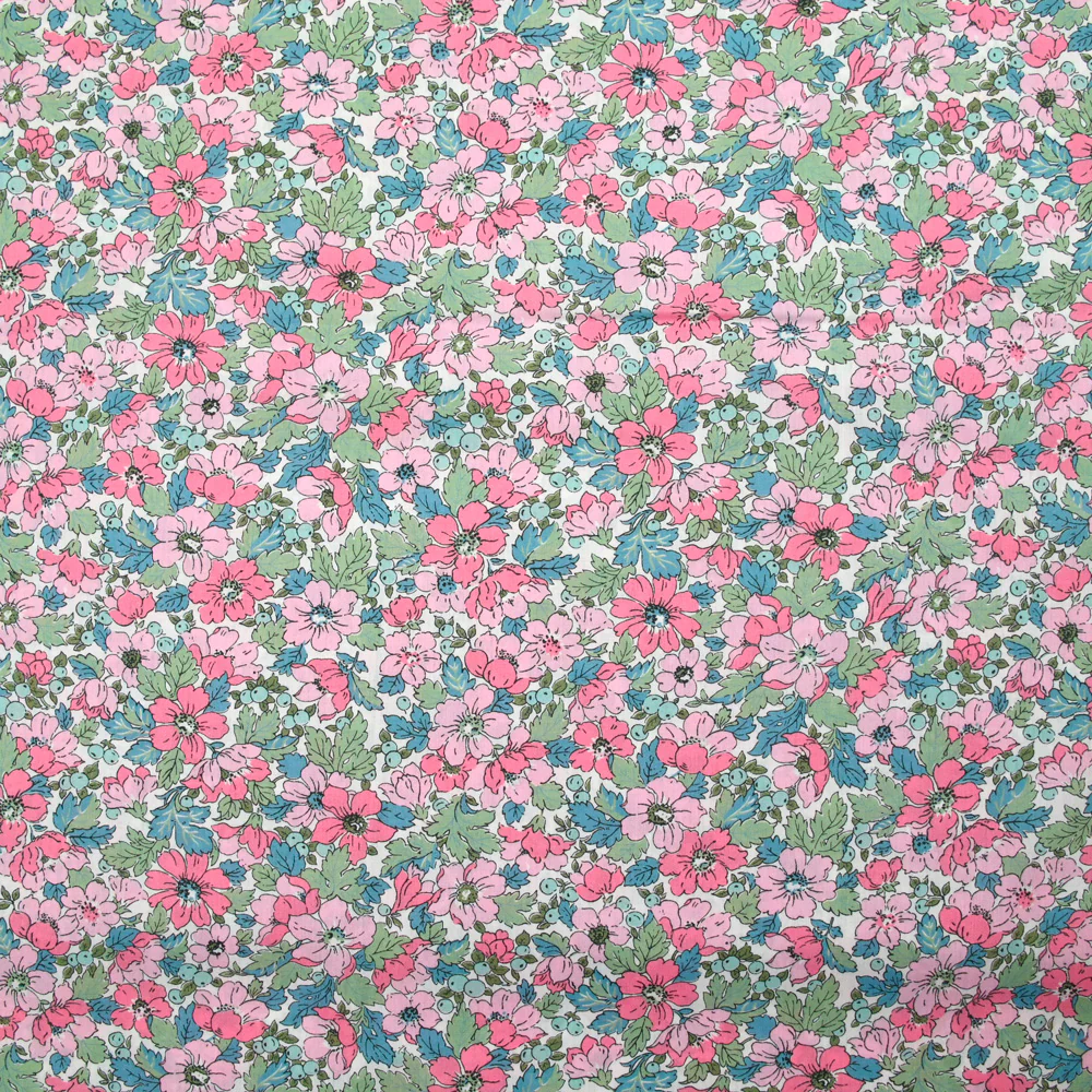 Coton liberty ® Dahlia Dream rose et bleu au mètre