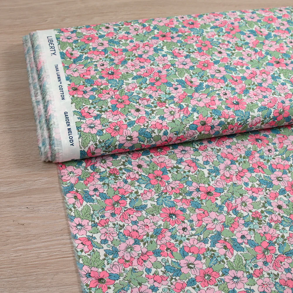 Coton liberty ® Dahlia Dream rose et bleu au mètre - Image 2
