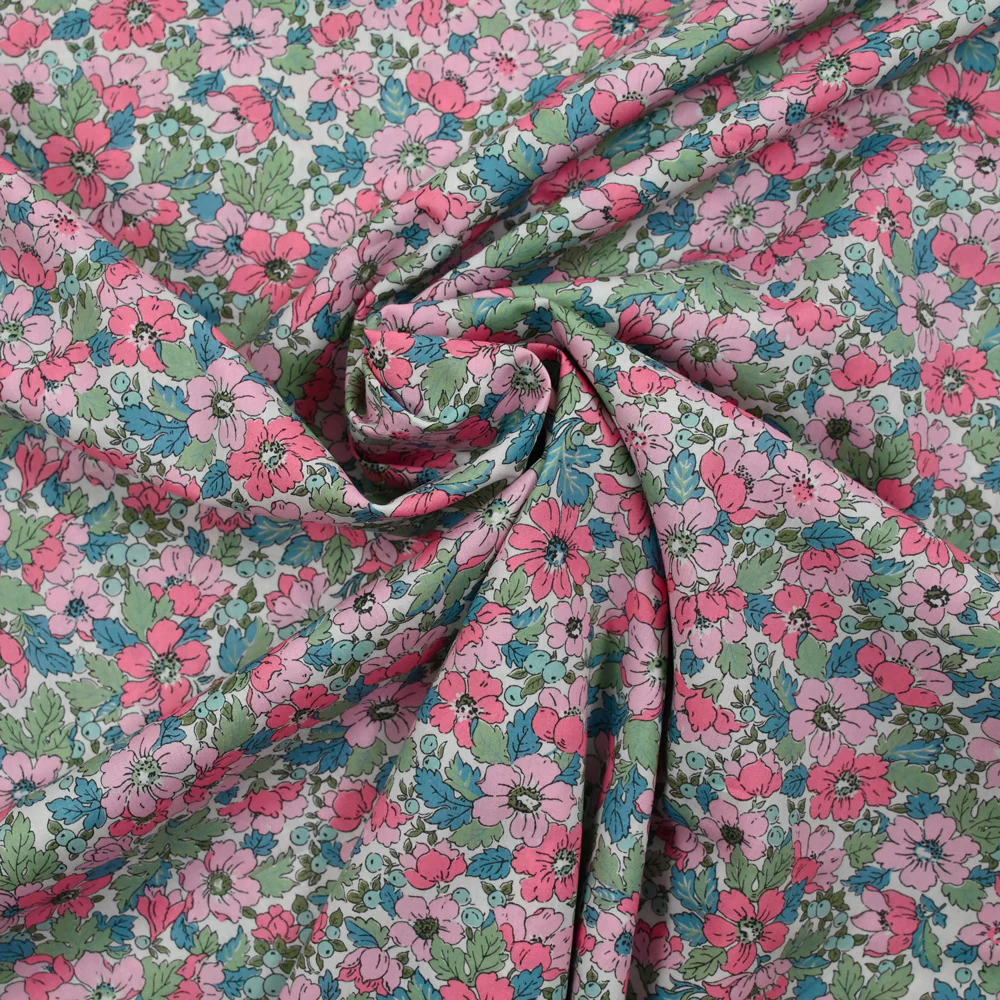 Coton liberty ® Dahlia Dream rose et bleu au mètre - Image 3