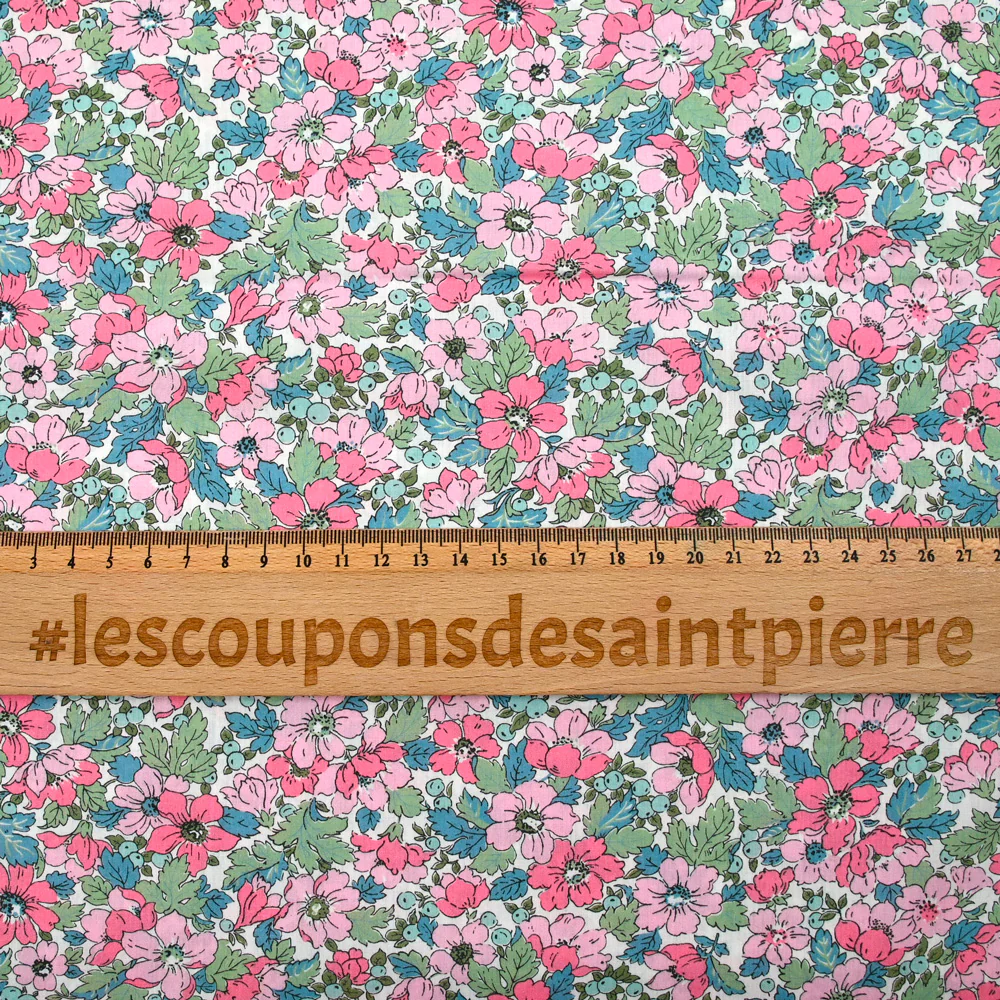 Coton liberty ® Dahlia Dream rose et bleu au mètre - Image 4
