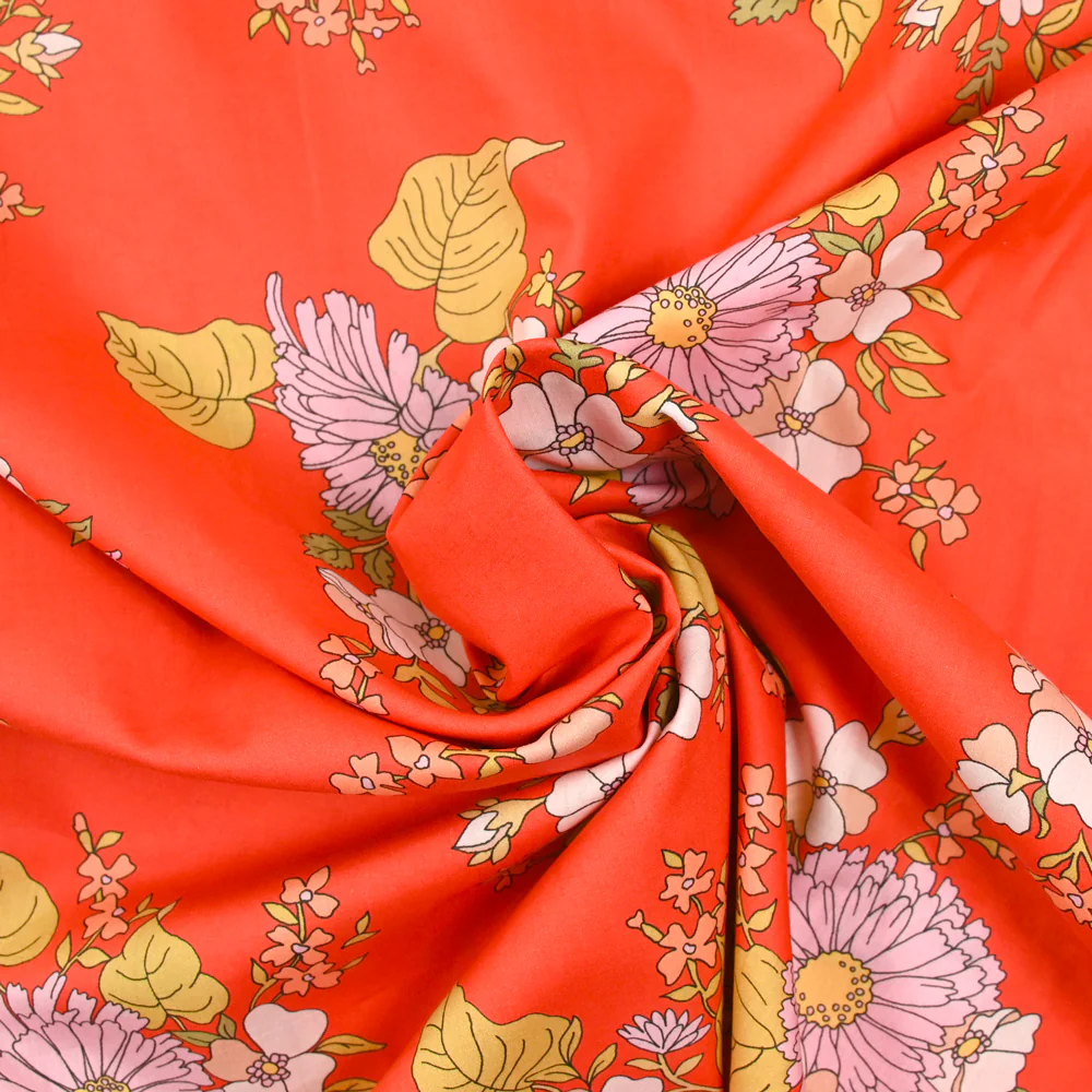 Coton liberty ® Tropical Sprig fond corail au mètre - Image 2