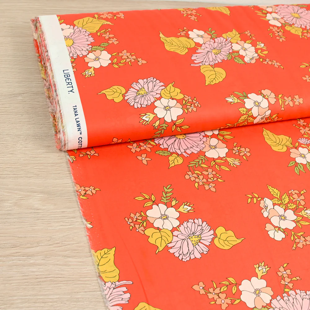 Coton liberty ® Tropical Sprig fond corail au mètre - Image 3