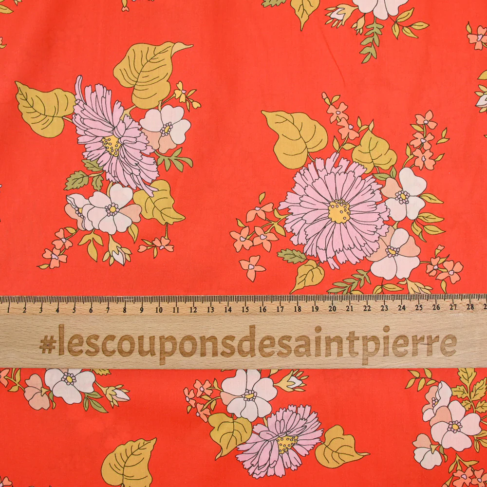 Coton liberty ® Tropical Sprig fond corail au mètre - Image 4