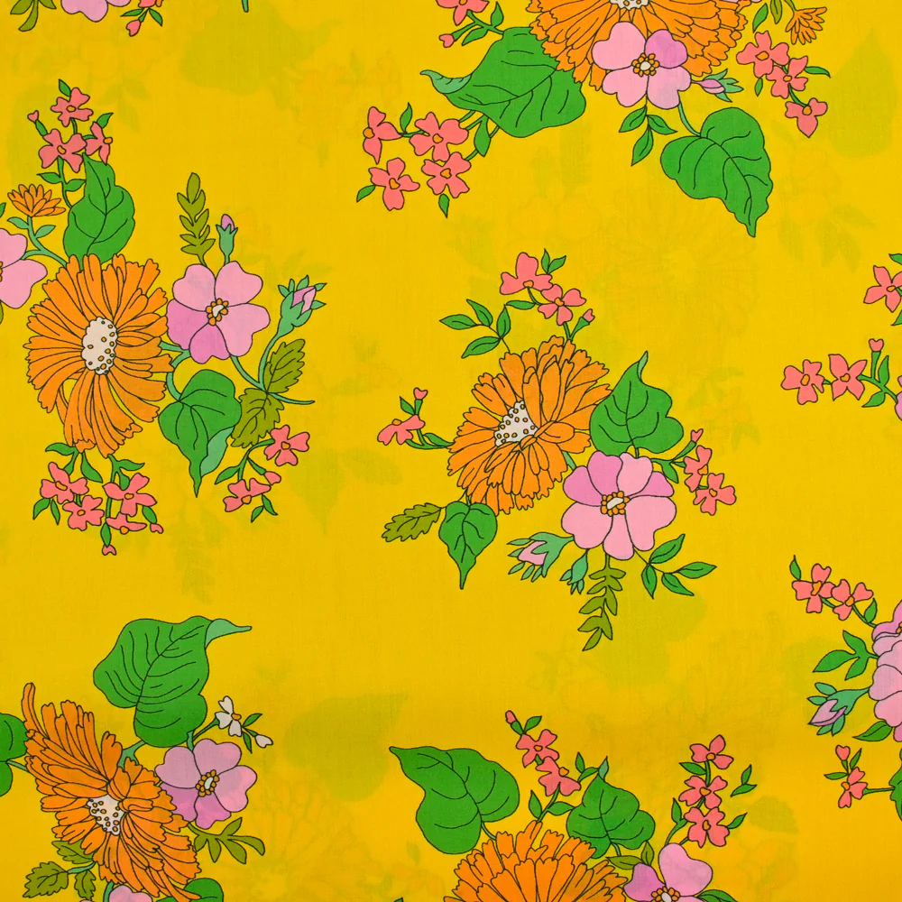 Coton liberty ® Tropical Sprig fond jaune au mètre