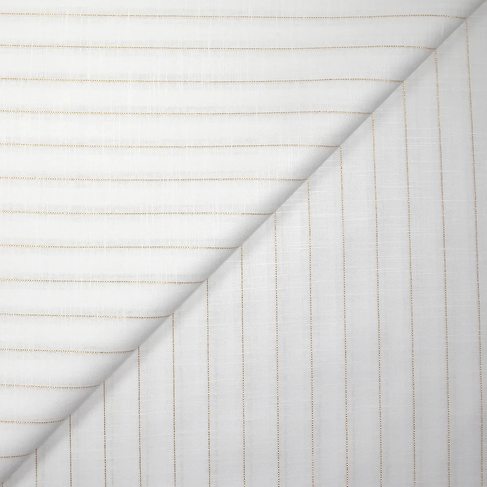 Coton lin rayé Lurex doré fond blanc