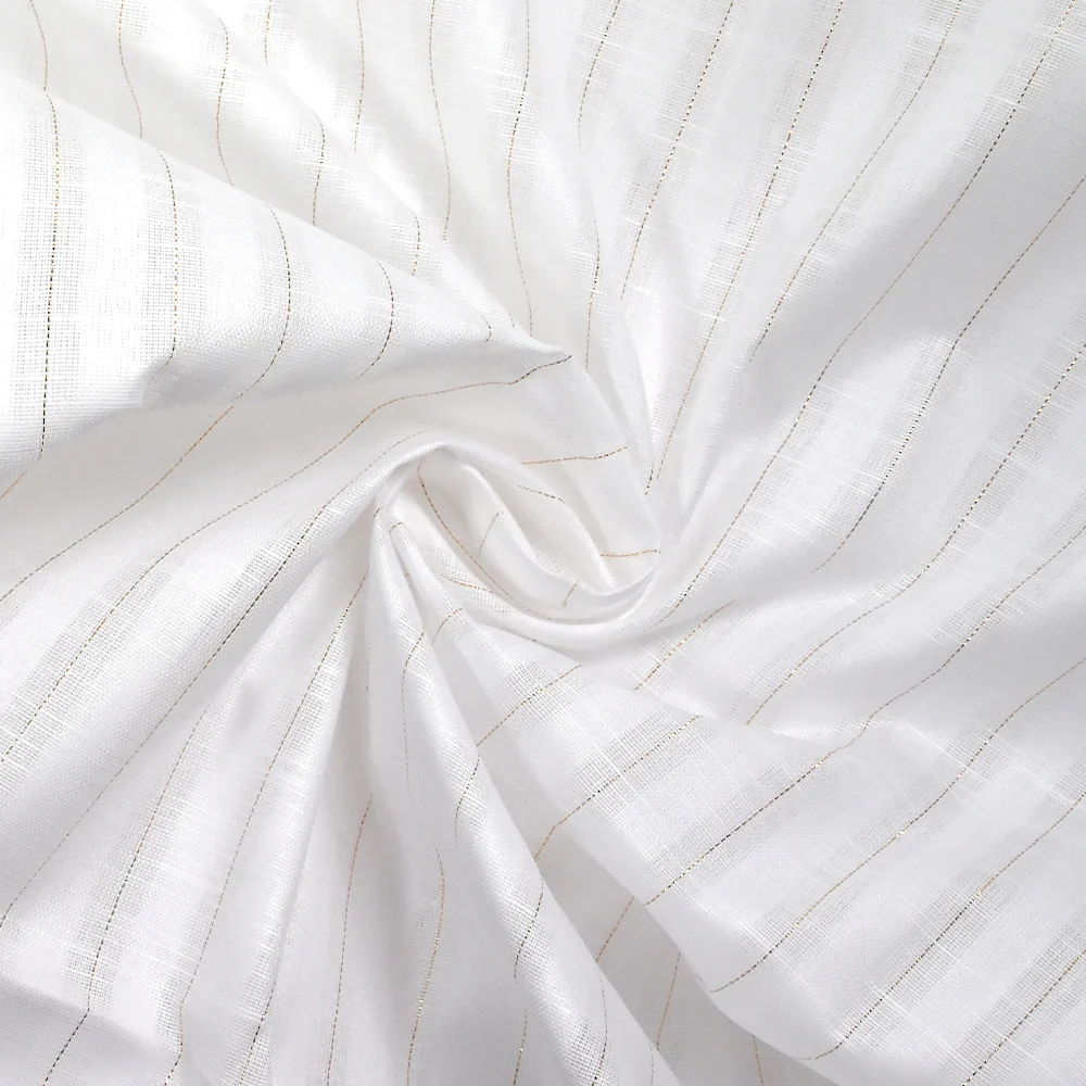 Coton lin rayé Lurex doré fond blanc - Image 2