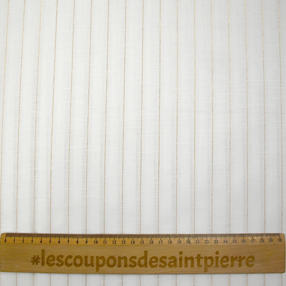 Coton lin rayé Lurex doré fond blanc - Image 3