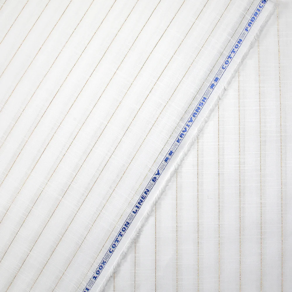 Coton lin rayé Lurex doré fond blanc - Image 6