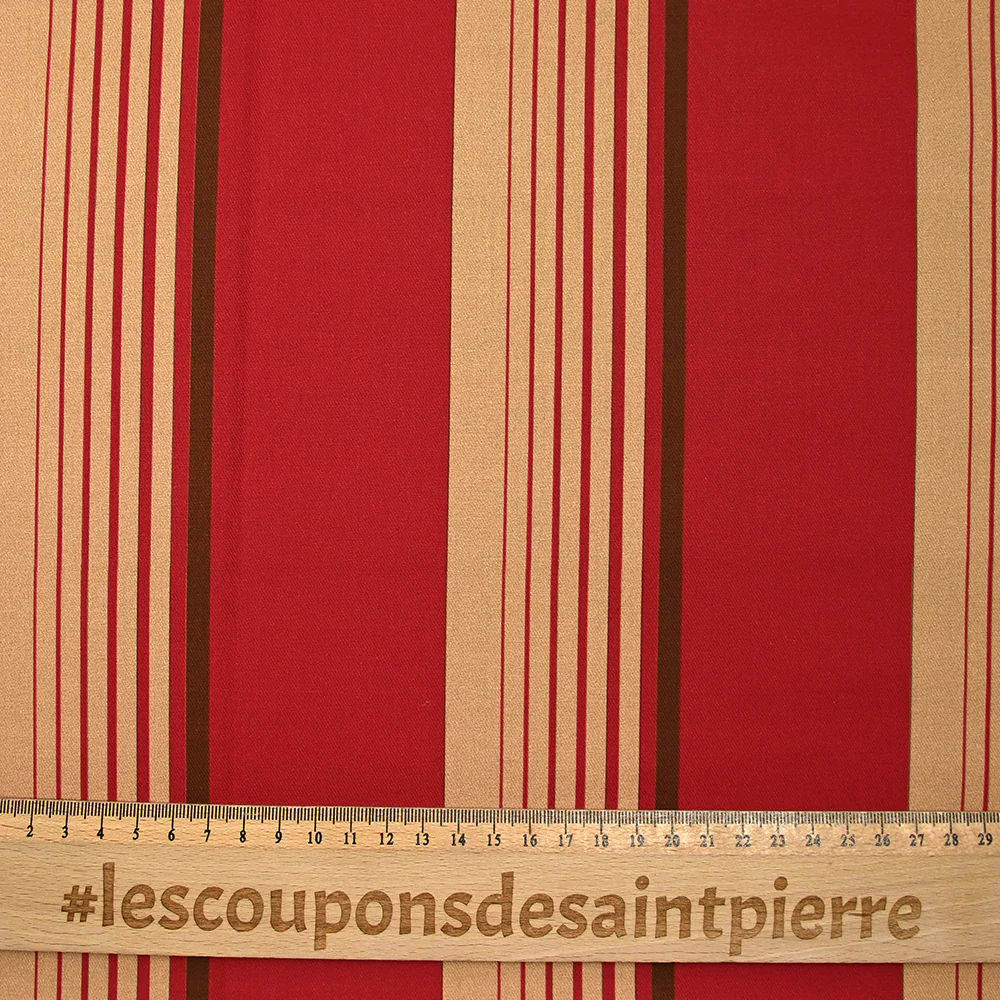 Coton sergé imprimé rayé rouge foncé et marron clair - Image 3