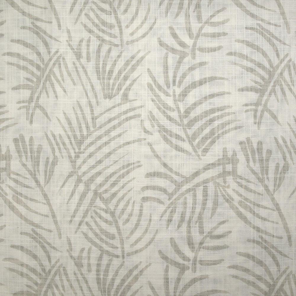 Coton tissé aspect lin imprimé feuillage gris fond blanc cassé