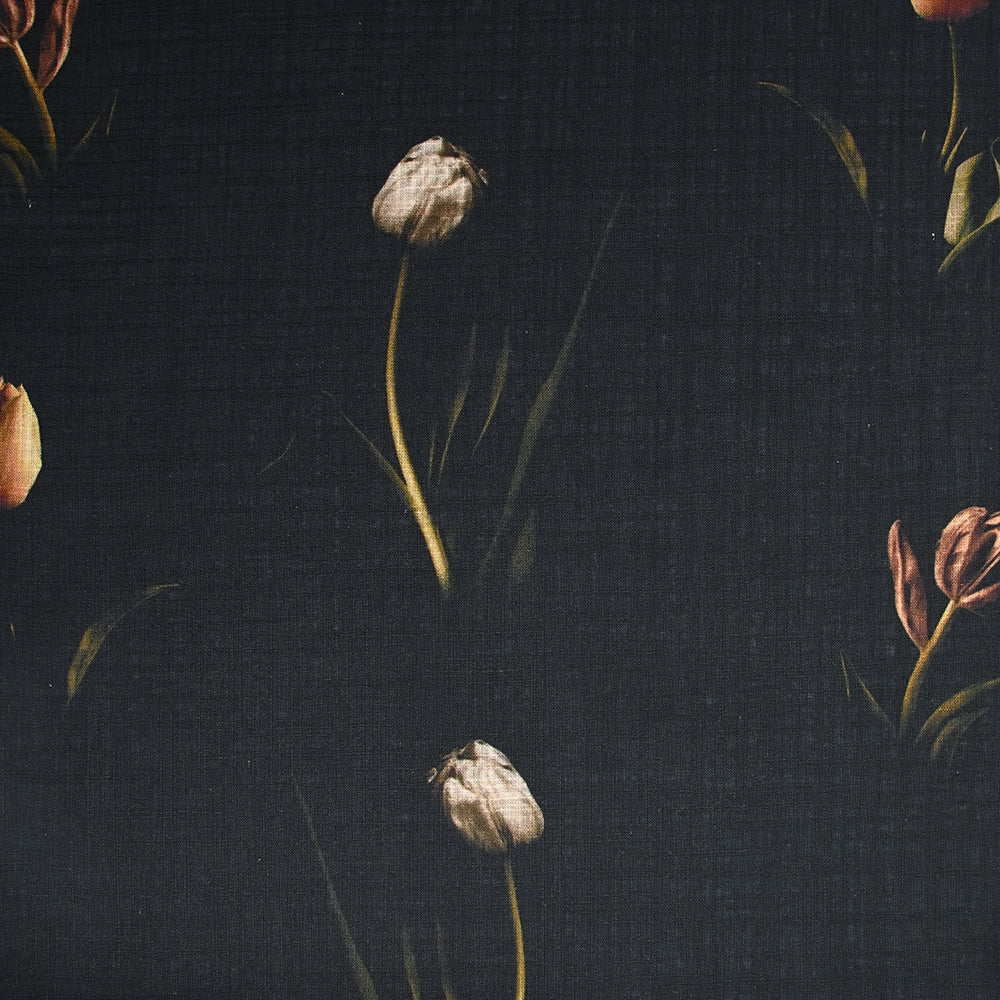 Coton tissé aspect lin imprimé ombre de tulipes fond noir - Image 4