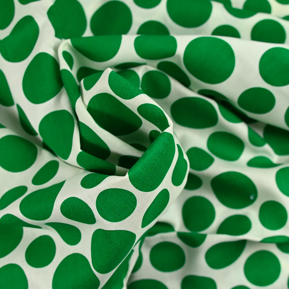 Coton tissé aspect lin imprimé pois vert - Image 2