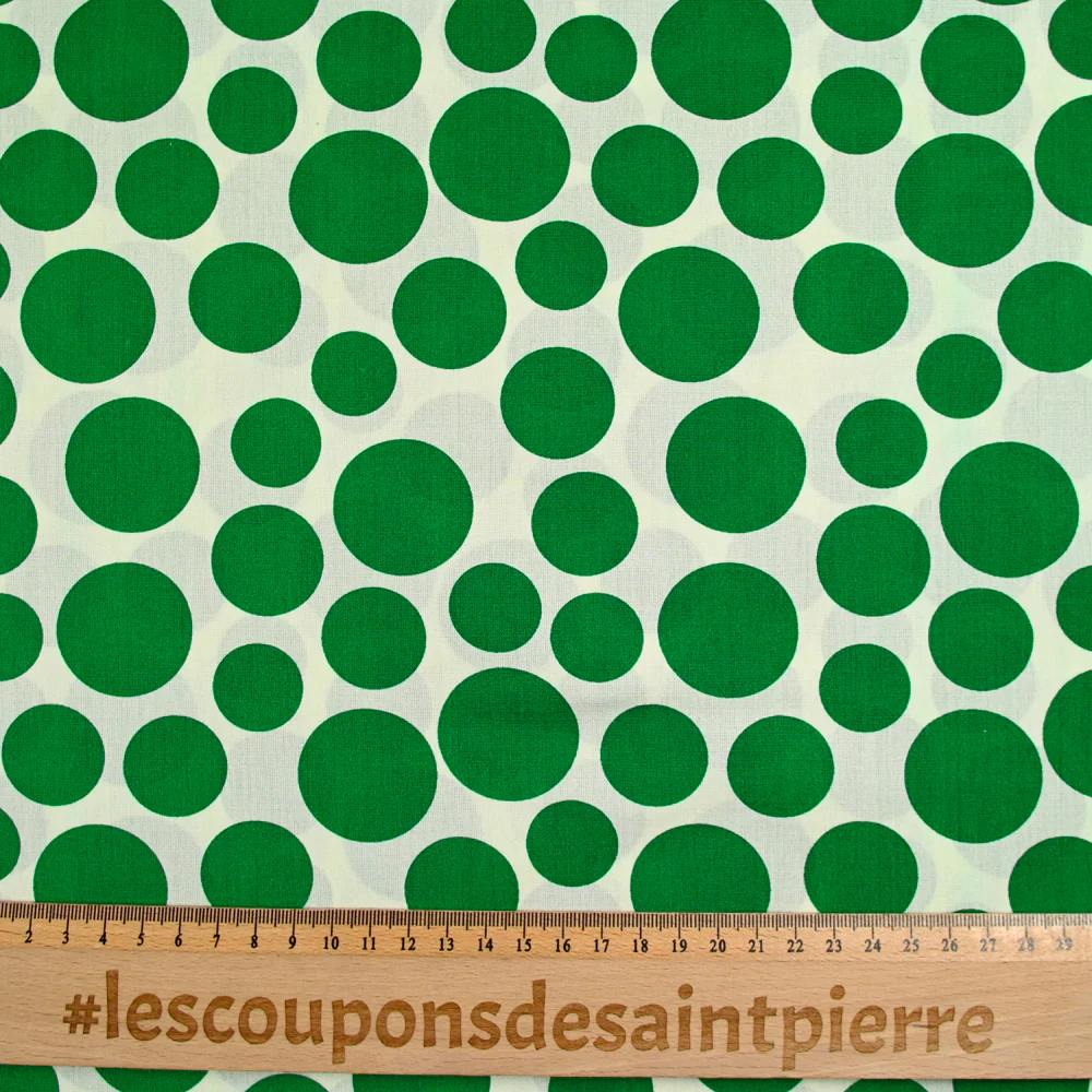 Coton tissé aspect lin imprimé pois vert - Image 3