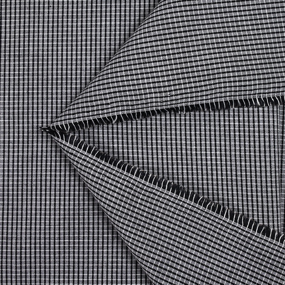 Coton tissé teint carreaux noir et blanc fond gris - Image 3