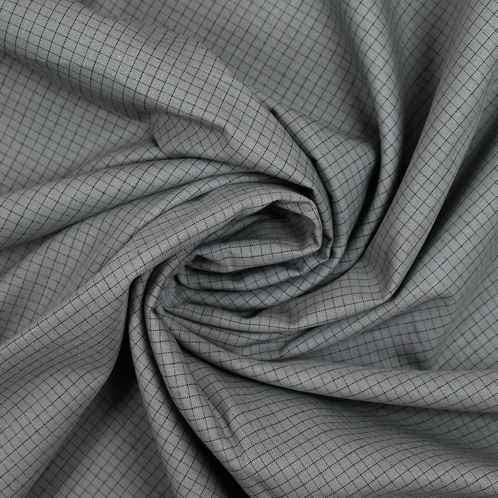 Coton tissé teint carreaux noirs fond gris anthracite - Image 2