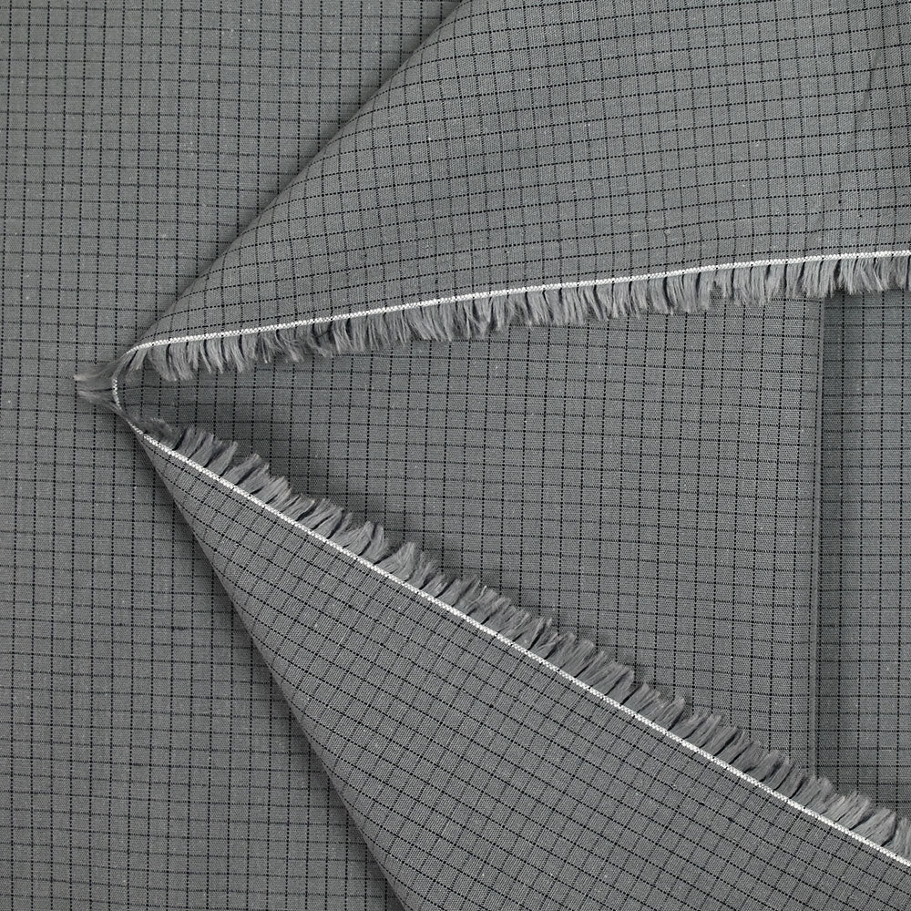 Coton tissé teint carreaux noirs fond gris anthracite - Image 3