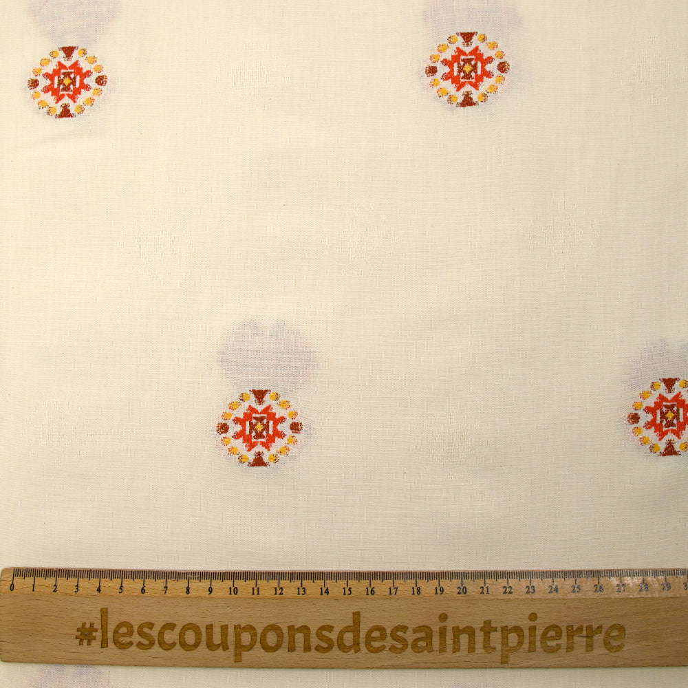 Coton tissé-teint jacquard Malina orange et brique fond écru - Image 3