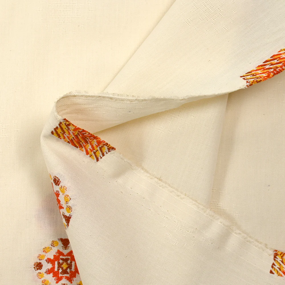 Coton tissé-teint jacquard Malina orange et brique fond écru - Image 6