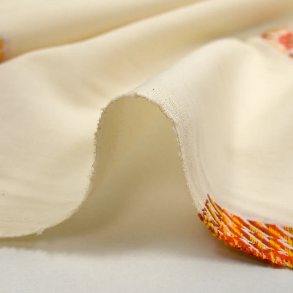 Coton tissé-teint jacquard Malina orange et brique fond écru - Image 7