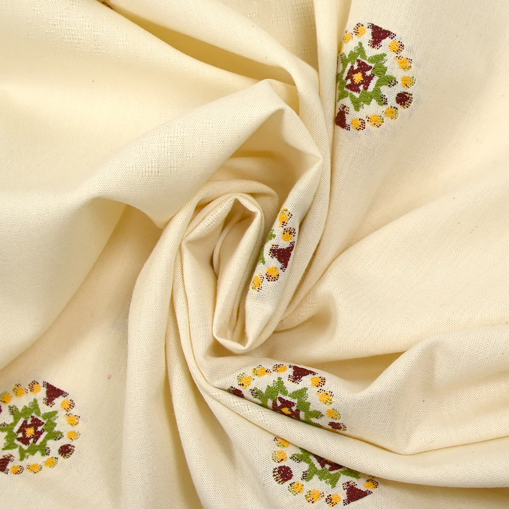 Coton tissé-teint jacquard Malina vert et lie de vin fond écru - Image 2