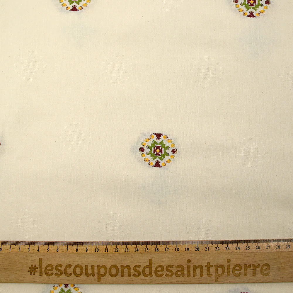 Coton tissé-teint jacquard Malina vert et lie de vin fond écru - Image 3