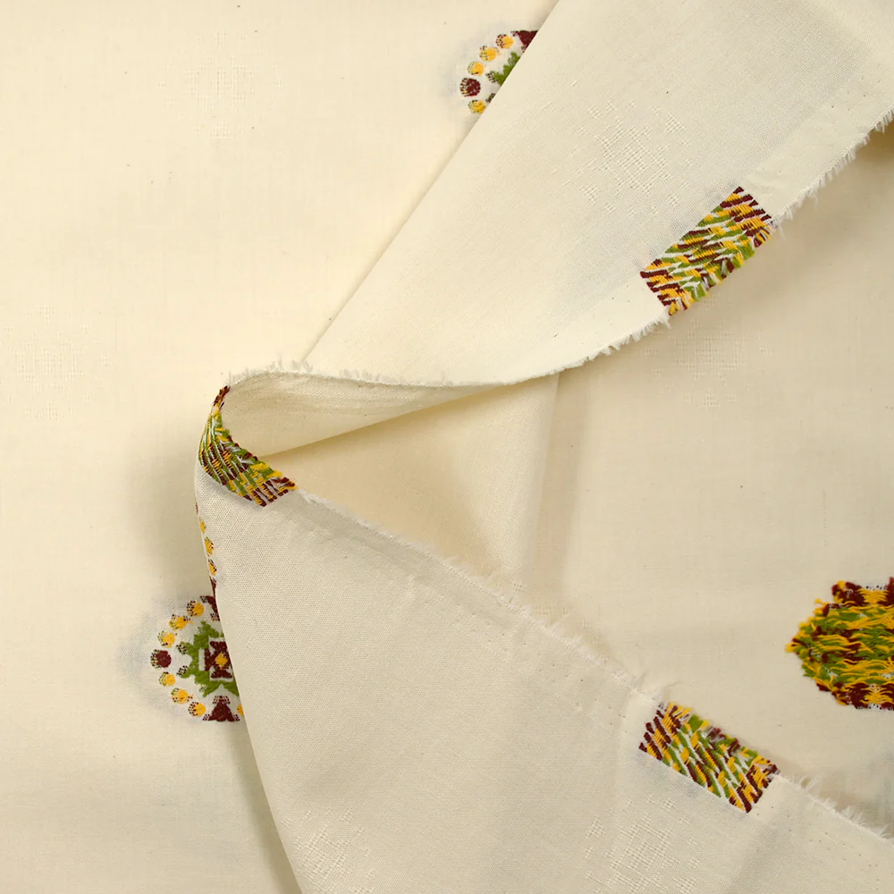 Coton tissé-teint jacquard Malina vert et lie de vin fond écru - Image 6