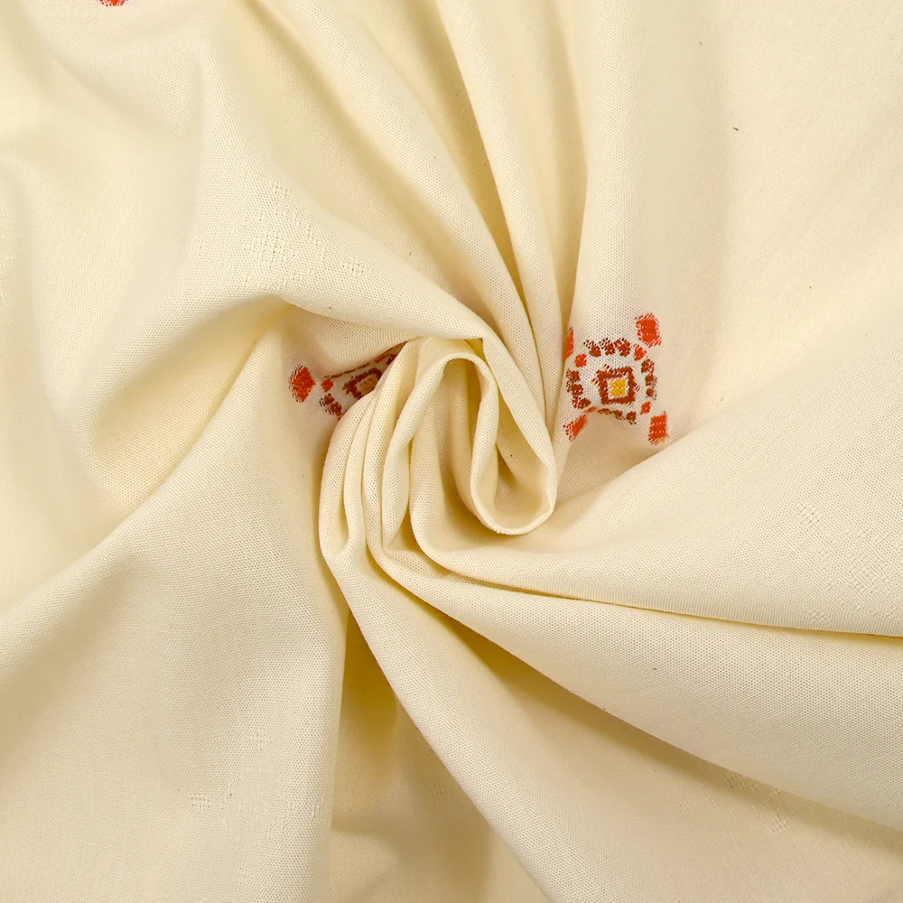 Coton tissé-teint jacquard Mirza orange et brique fond écru - Image 2