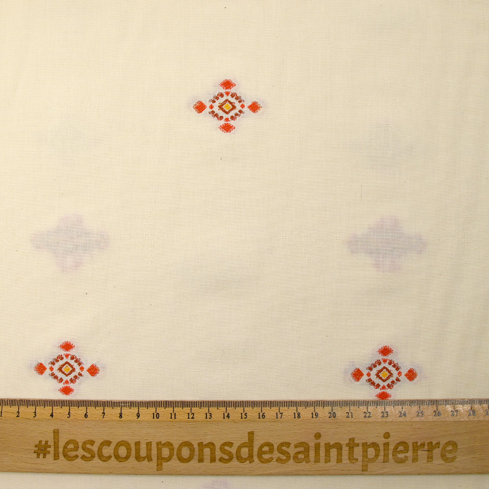 Coton tissé-teint jacquard Mirza orange et brique fond écru - Image 3