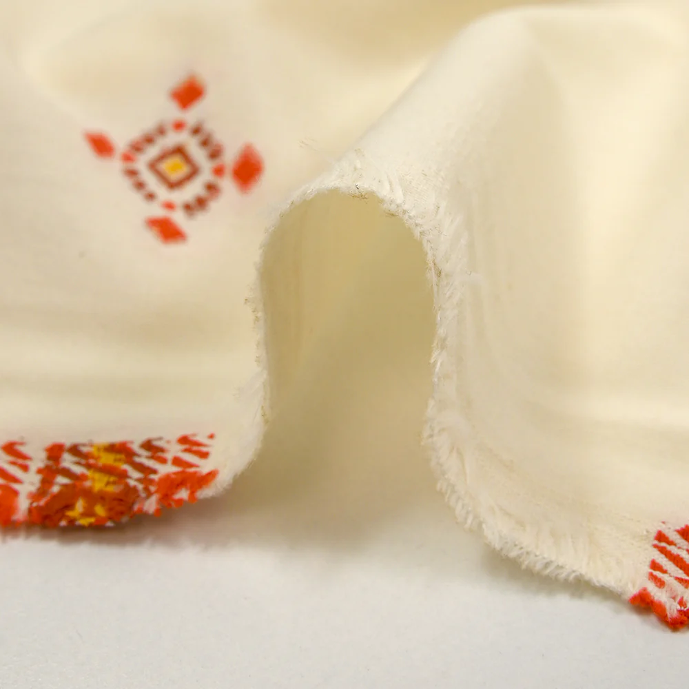 Coton tissé-teint jacquard Mirza orange et brique fond écru - Image 7