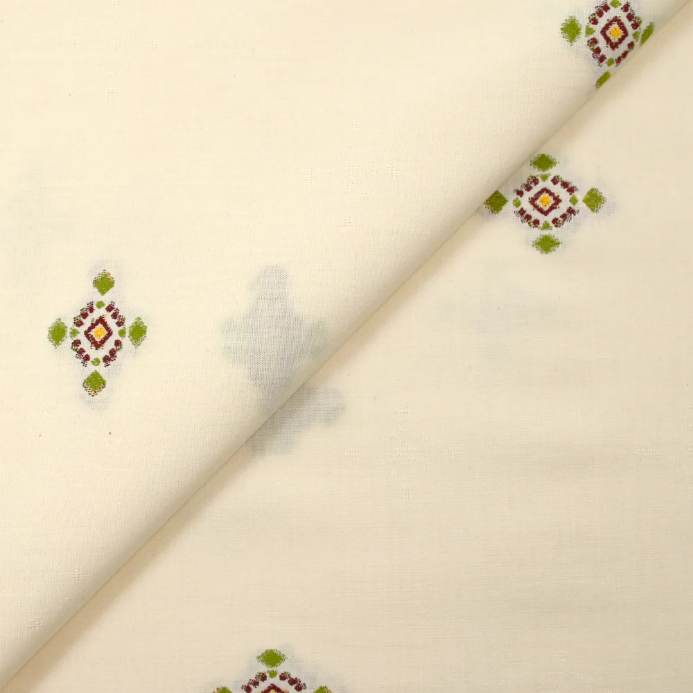 Coton tissé-teint jacquard Mirza vert et lie de vin fond écru