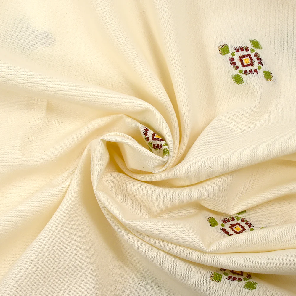 Coton tissé-teint jacquard Mirza vert et lie de vin fond écru - Image 2