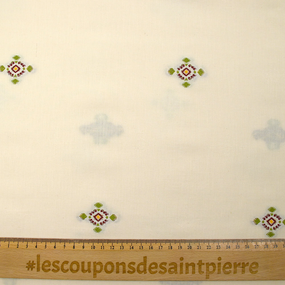 Coton tissé-teint jacquard Mirza vert et lie de vin fond écru - Image 3
